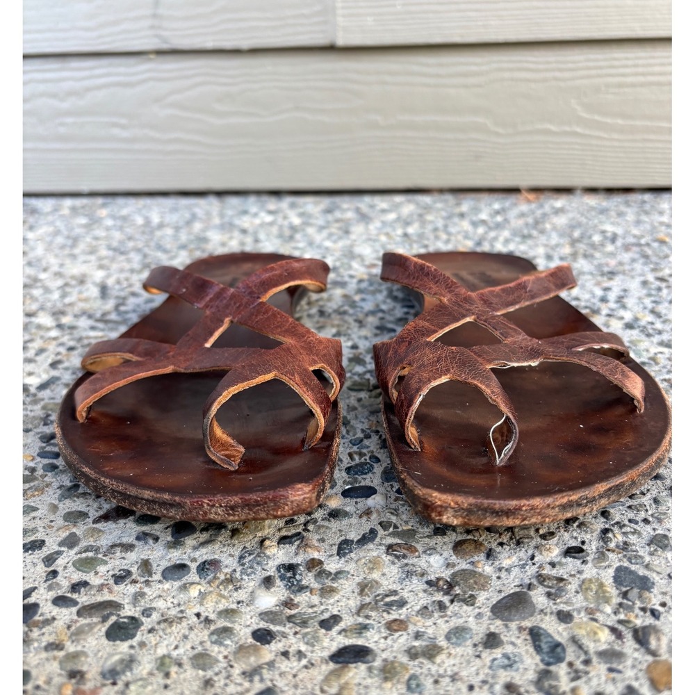 Cydwoq Brown Leather Strappy Toe Loop Sandals Handmade USA Women's 38 Flat - Picture 5 of 10